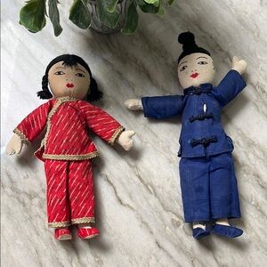 Ada Lum Asian Handcrafted Red and Blue cloth Doll Set